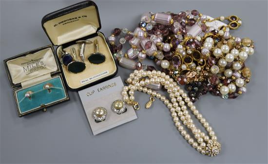 A 9ct gold pendant and a quantity of assorted costume jewellery including amethyst paste necklace.